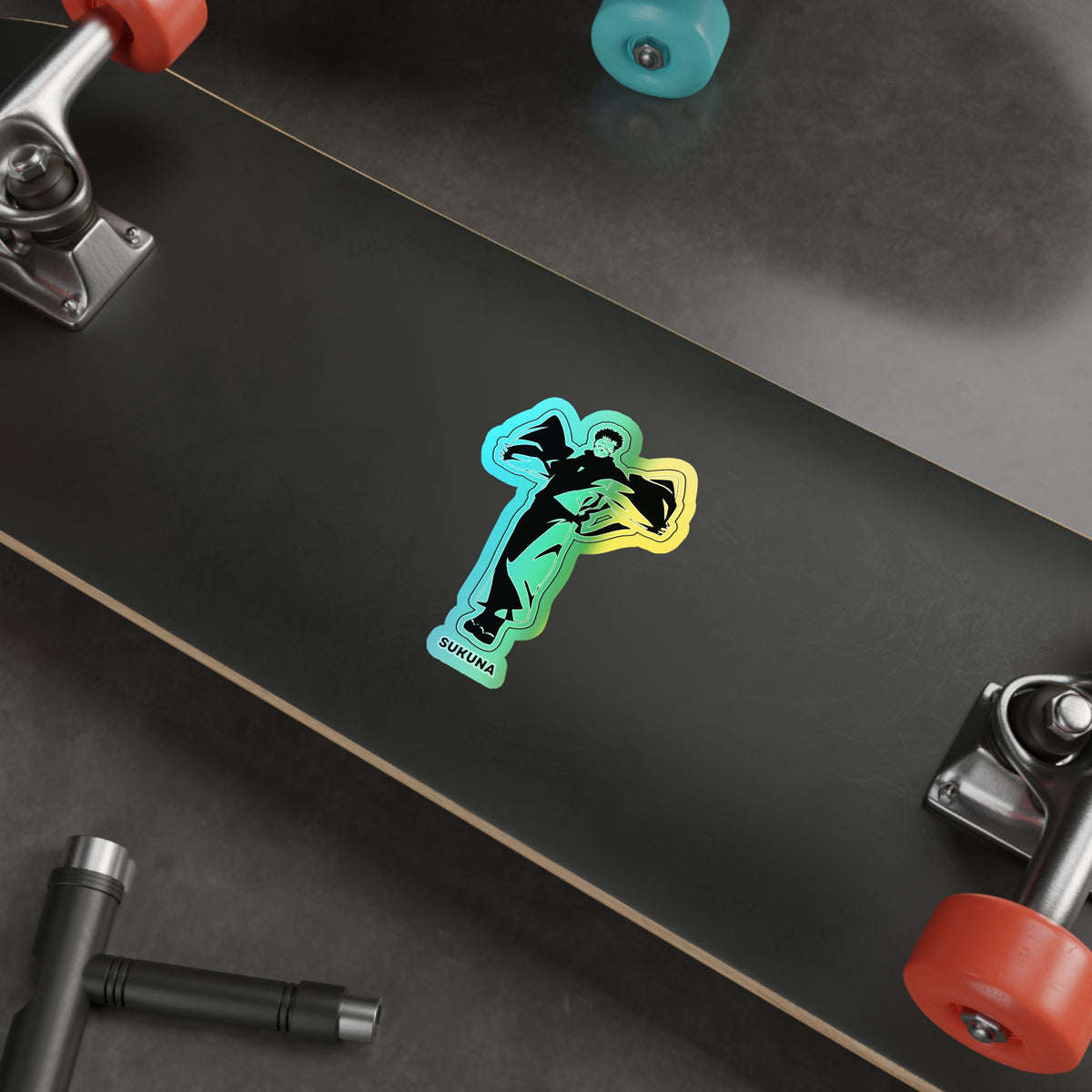 Unleash the King of Curses  Sukuna Holographic Die-Cut Sticker for Anime Laptops, Skateboards, and Journals.