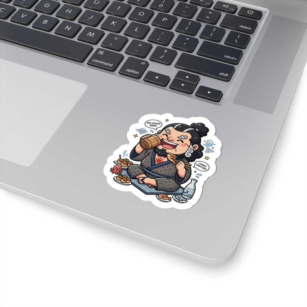 Samurai Sake Sticker — Funny Japanese Food Lover Kiss-Cut Decal