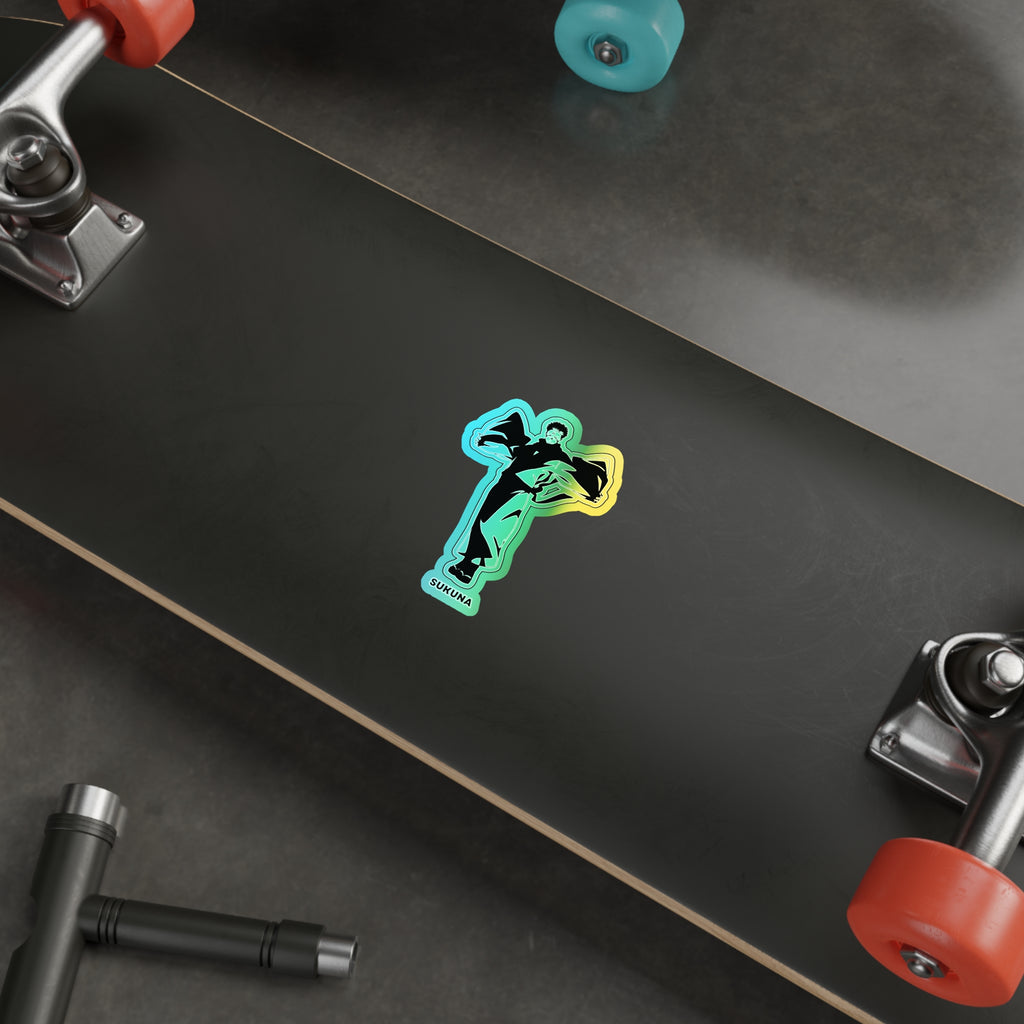 Unleash the King of Curses  Sukuna Holographic Die-Cut Sticker for Anime Laptops, Skateboards, and Journals.