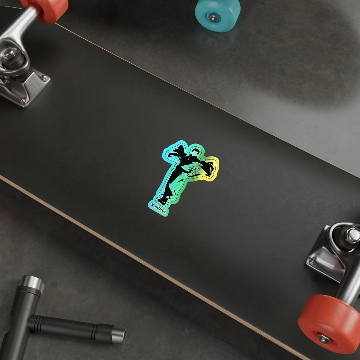 Unleash the King of Curses  Sukuna Holographic Die-Cut Sticker for Anime Laptops, Skateboards, and Journals.