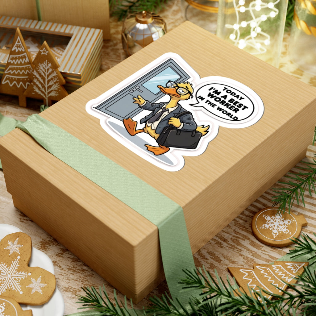 Duck in Suit Sticker | "Today I'm a Best Worker in the World" Kiss-Cut Sticker