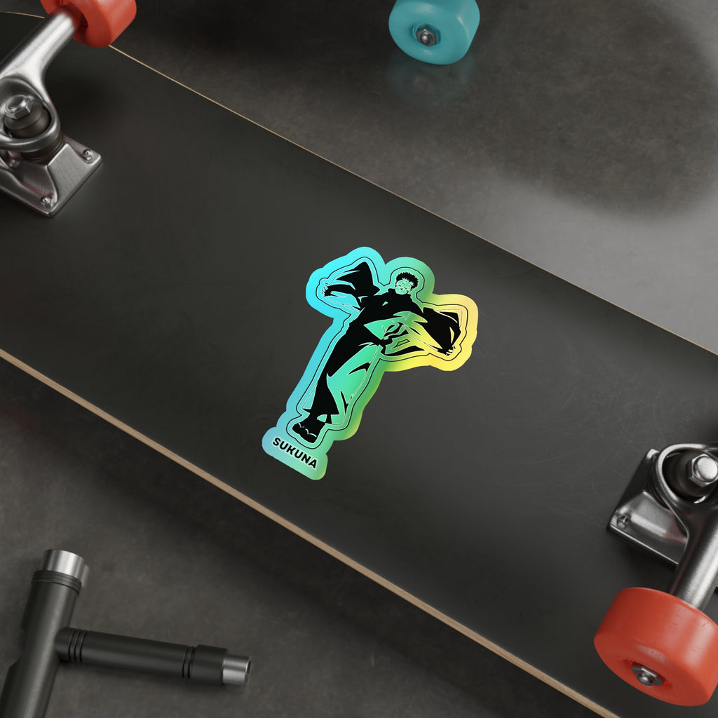 Unleash the King of Curses  Sukuna Holographic Die-Cut Sticker for Anime Laptops, Skateboards, and Journals.