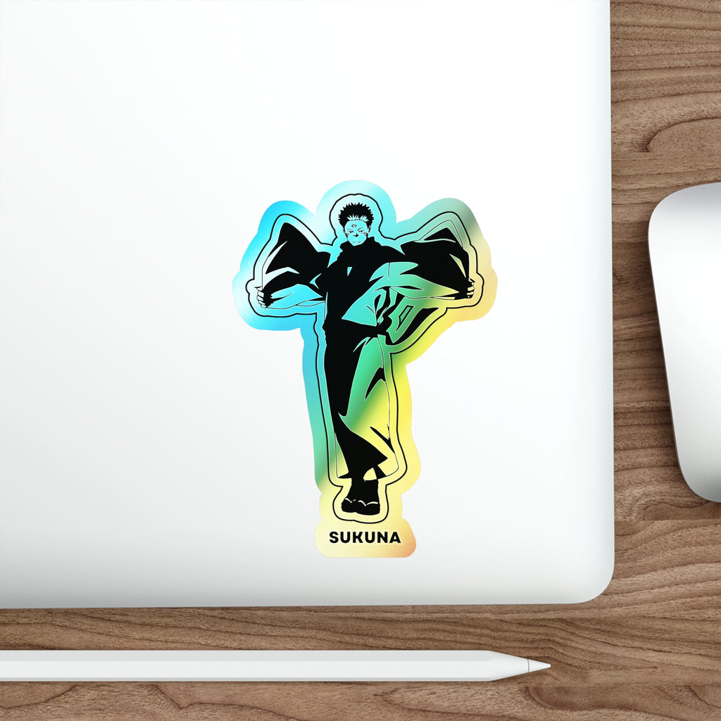 Unleash the King of Curses  Sukuna Holographic Die-Cut Sticker for Anime Laptops, Skateboards, and Journals.