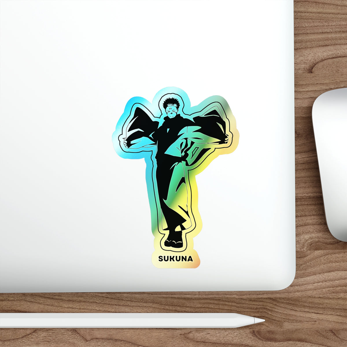 Unleash the King of Curses  Sukuna Holographic Die-Cut Sticker for Anime Laptops, Skateboards, and Journals.
