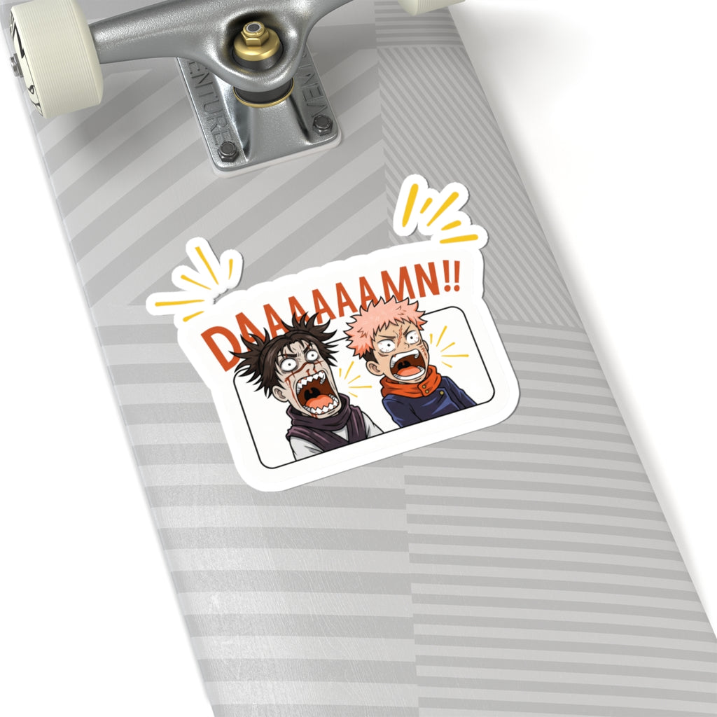 Shocked Anime Duo "DAAAAAAMN!!" Sticker | Jujutsu Kaisen Inspired Meme Decal | Kiss-Cut Vinyl for Laptops, Journals & Water Bottles