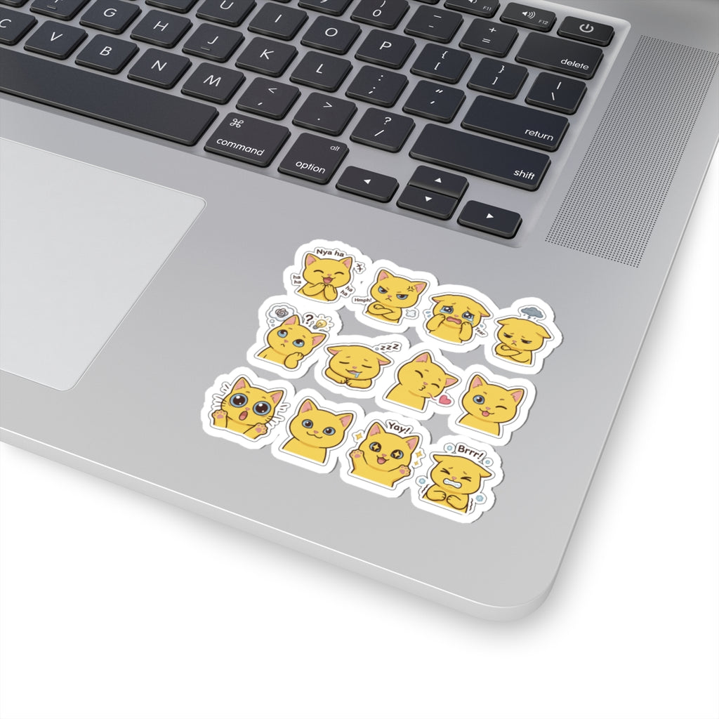 Cute Yellow Cat Emoji Stickers Kiss-Cut Sticker Sheet | Laptop Decals