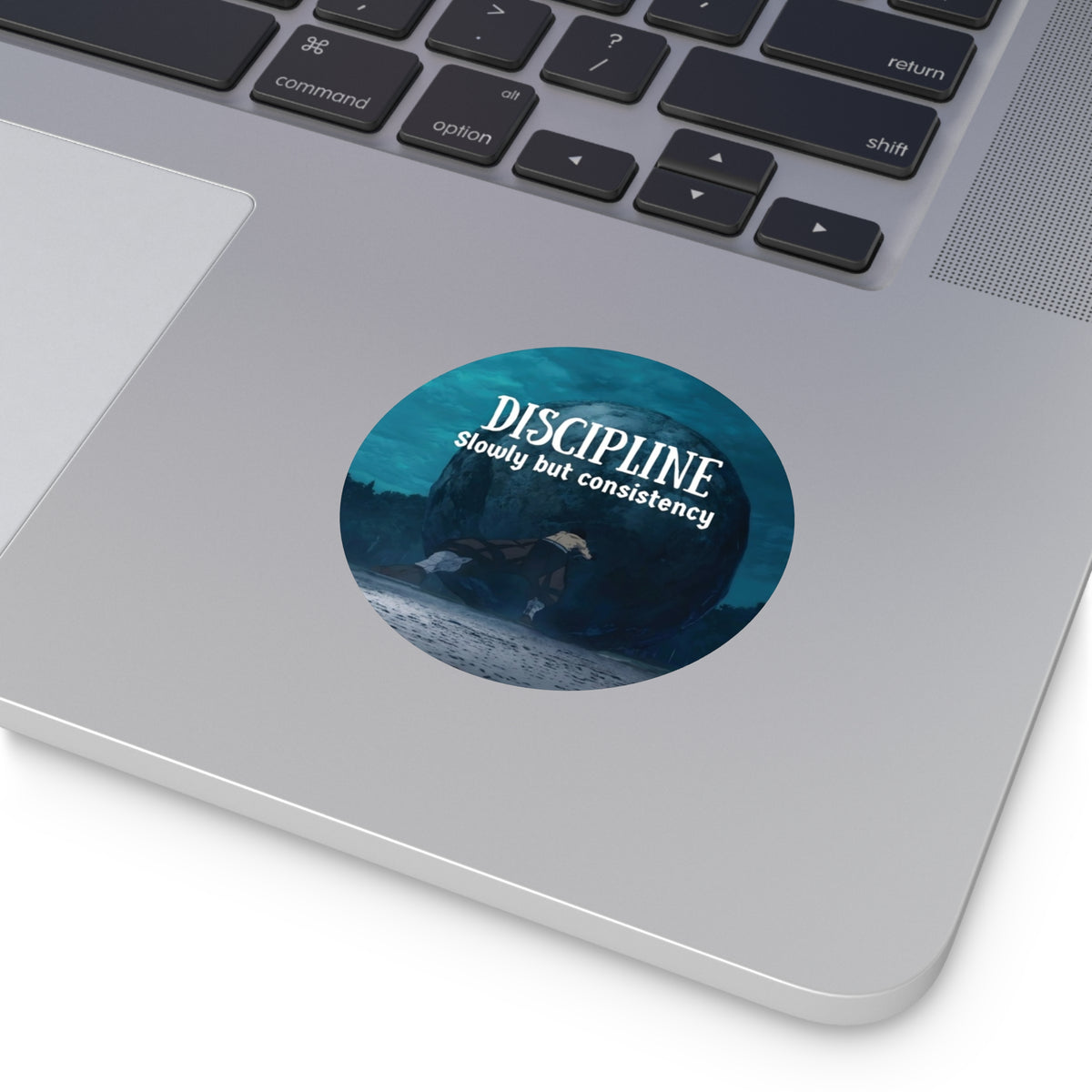 Discipline "Slowly but Consistency" Round Sticker | Motivational Anime Aesthetic Decal | Matte Waterproof Vinyl for Water Bottles & Laptops