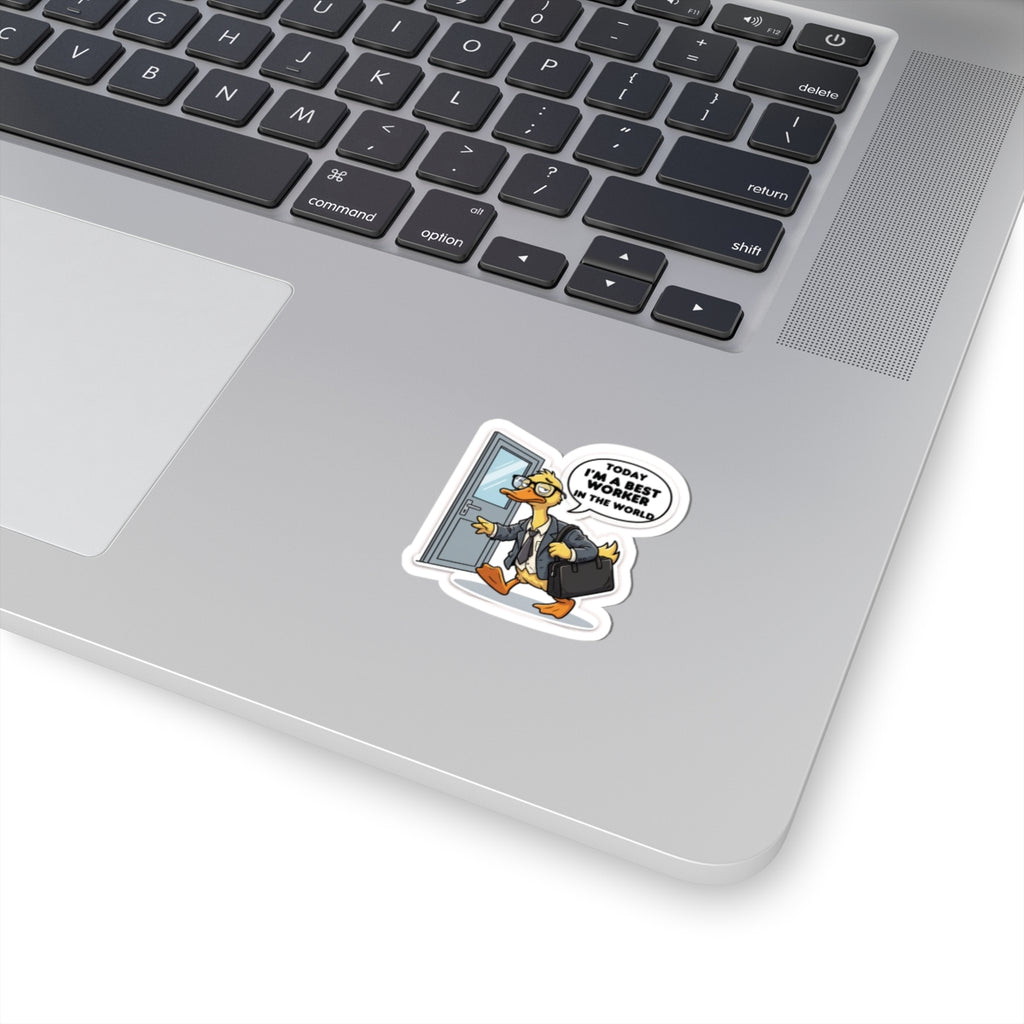 Duck in Suit Sticker | "Today I'm a Best Worker in the World" Kiss-Cut Sticker