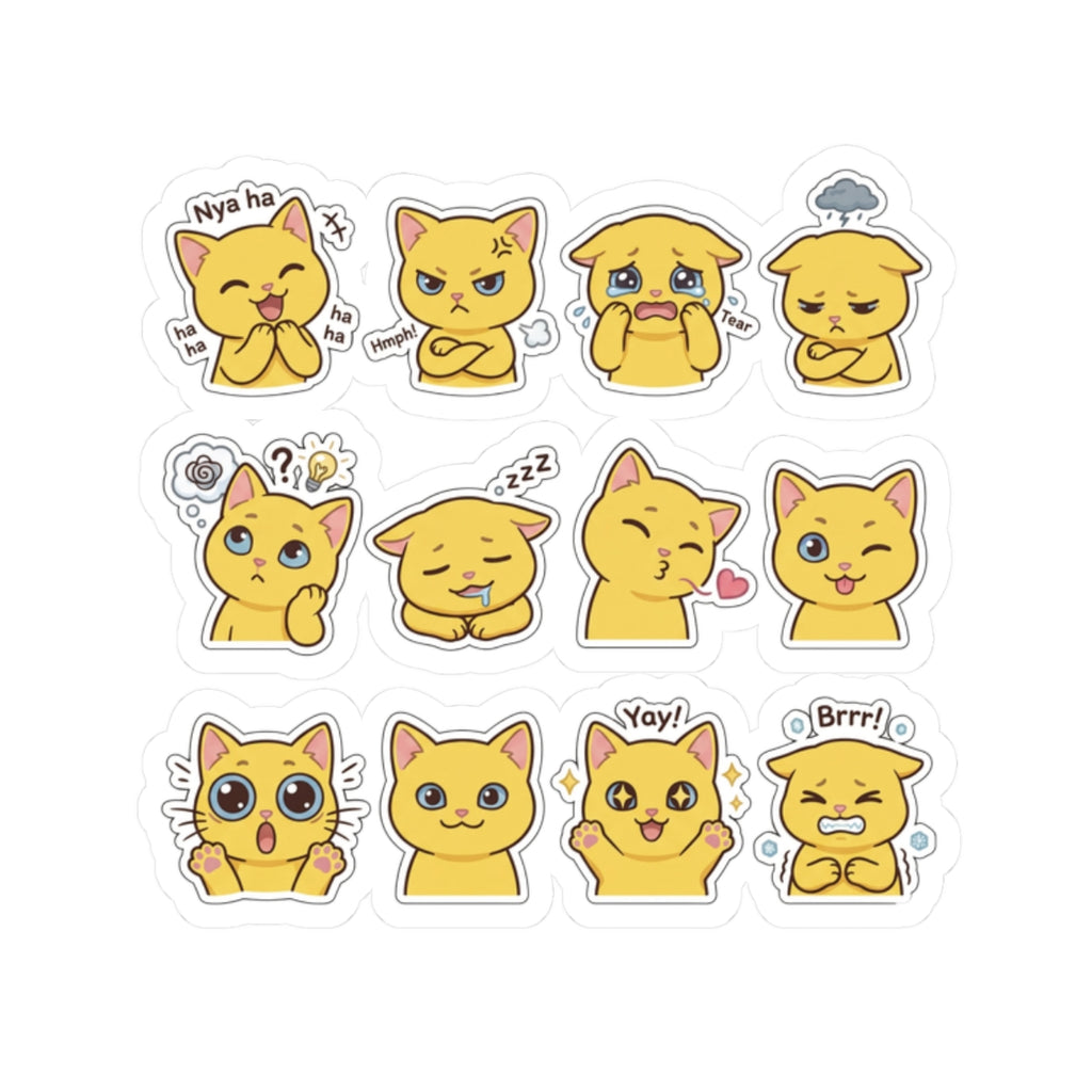 Cute Yellow Cat Emoji Stickers Kiss-Cut Sticker Sheet | Laptop Decals