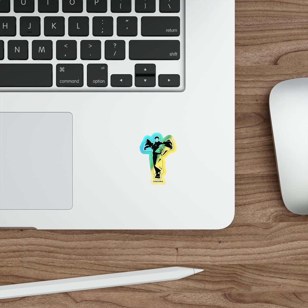Unleash the King of Curses  Sukuna Holographic Die-Cut Sticker for Anime Laptops, Skateboards, and Journals.