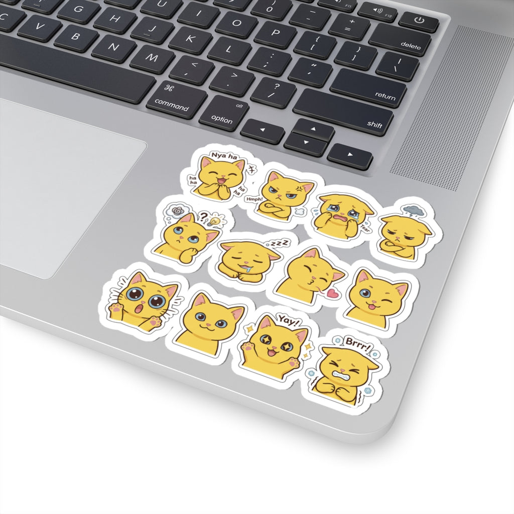 Cute Yellow Cat Emoji Stickers Kiss-Cut Sticker Sheet | Laptop Decals