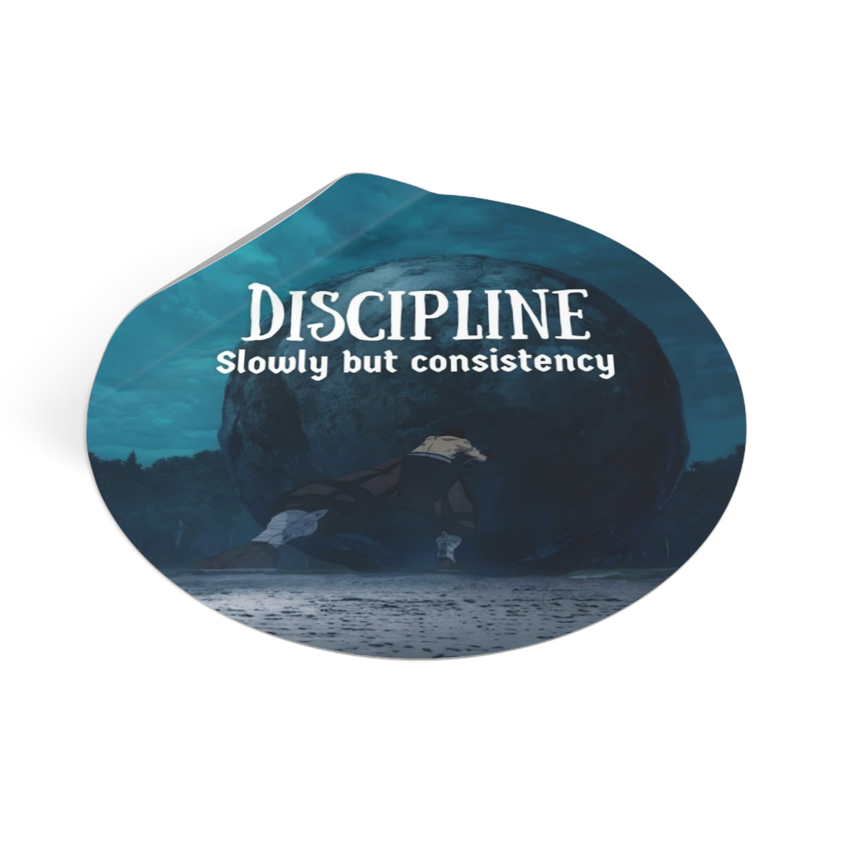 Discipline "Slowly but Consistency" Round Sticker | Motivational Anime Aesthetic Decal | Matte Waterproof Vinyl for Water Bottles & Laptops