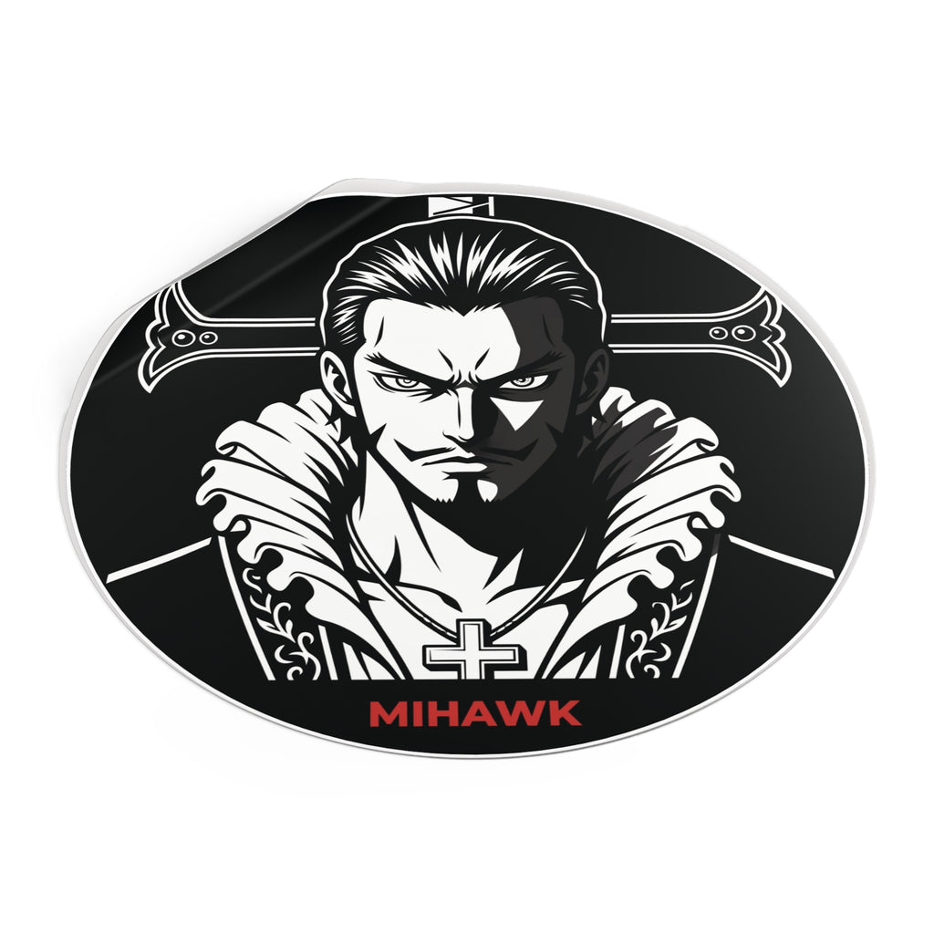 Mihawk Portrait Round Vinyl Sticker | Black White Anime Skull Cross