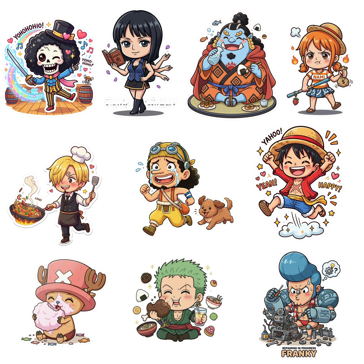 Cute Chibi One Piece Pirates Crew Sticker Sheet  Glossy Kiss-Cut Stickers for Laptops , Journals, Water Bottles & More.