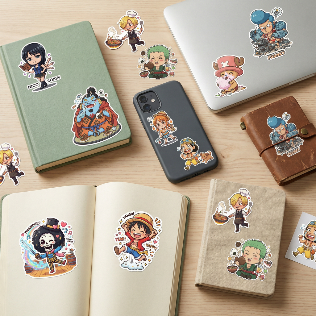 Cute Chibi One Piece Pirates Crew Sticker Sheet  Glossy Kiss-Cut Stickers for Laptops , Journals, Water Bottles & More.