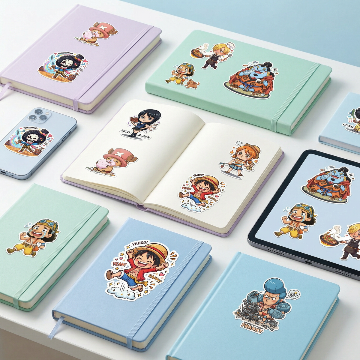 Cute Chibi One Piece Pirates Crew Sticker Sheet  Glossy Kiss-Cut Stickers for Laptops , Journals, Water Bottles & More.