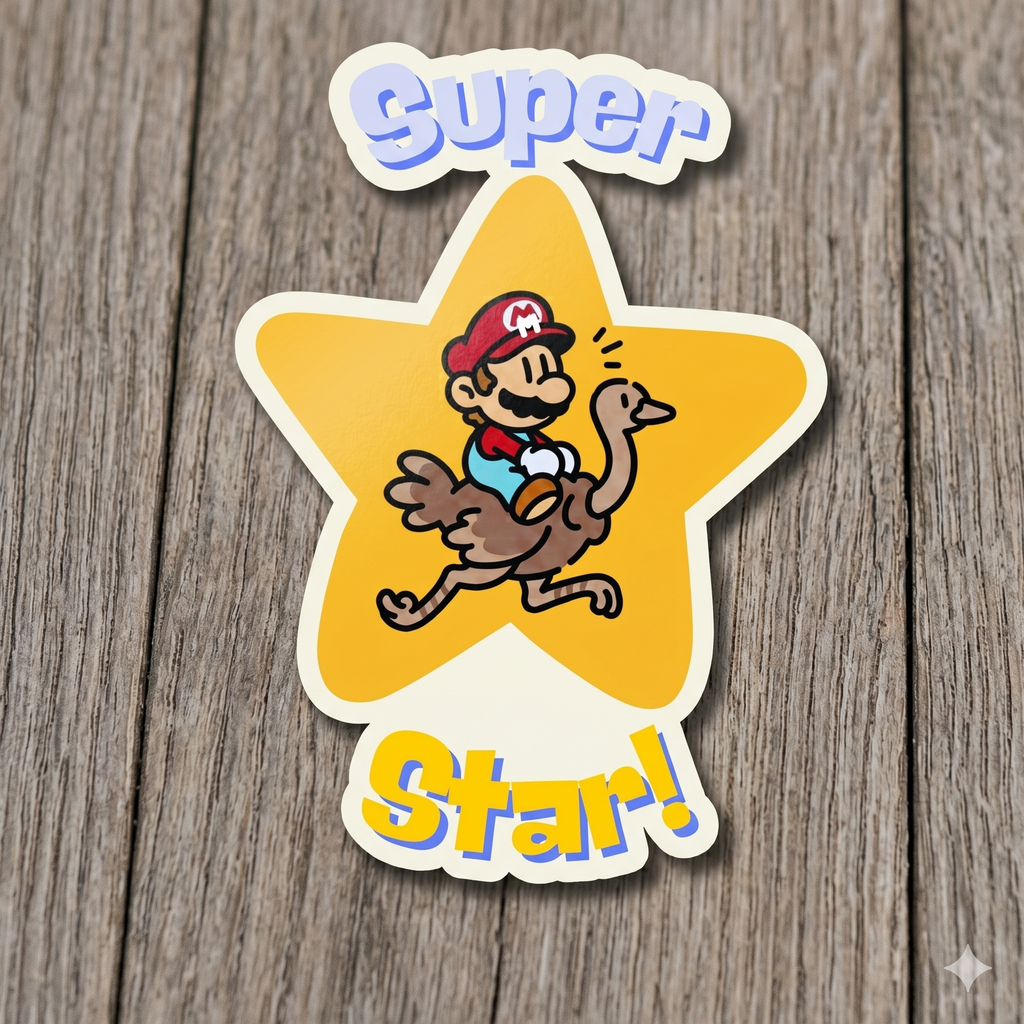 Super Star! Retro Gaming Sticker | Glossy Ostrich Rider Decal