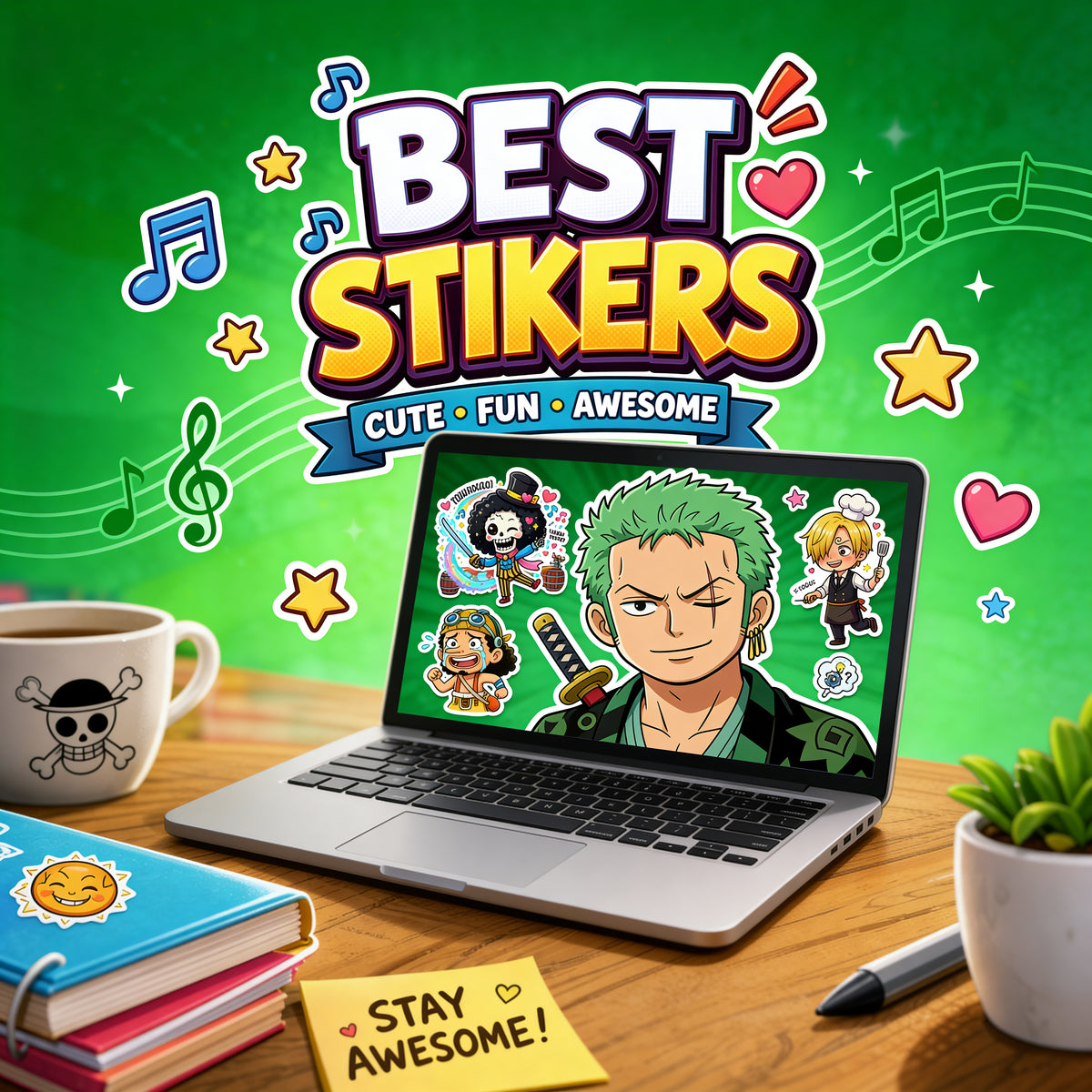 Roronoa Zoro Emote Pack Stickers | Kiss-Cut Anime Character Sticker Set