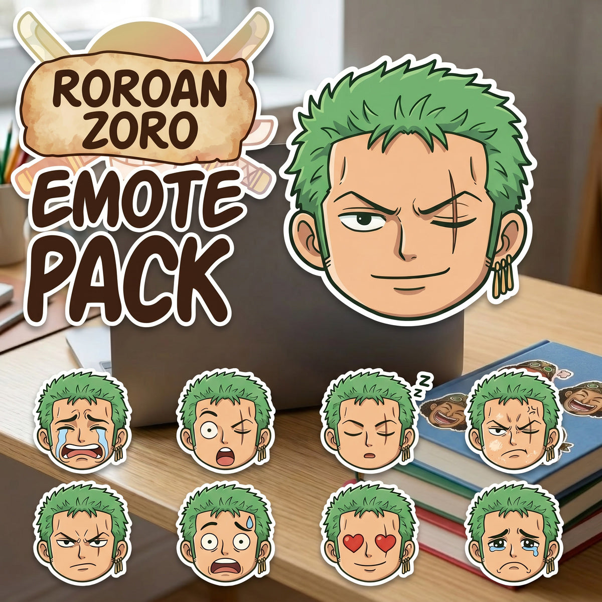 Roronoa Zoro Emote Pack Stickers | Kiss-Cut Anime Character Sticker Set