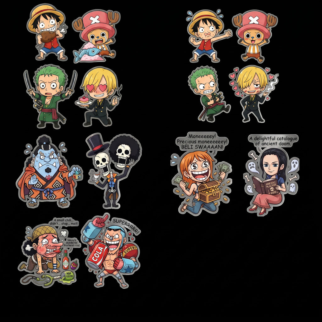 Chibi Anime Character  One Piece  Funny Sticker Sheet sticker sheet  white and transparent vinyl
