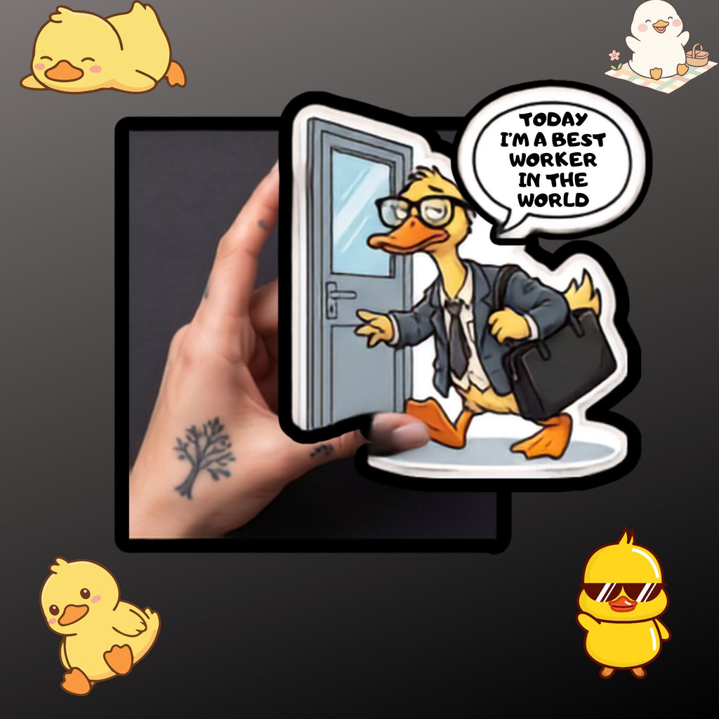 Duck in Suit Sticker | "Today I'm a Best Worker in the World" Kiss-Cut Sticker