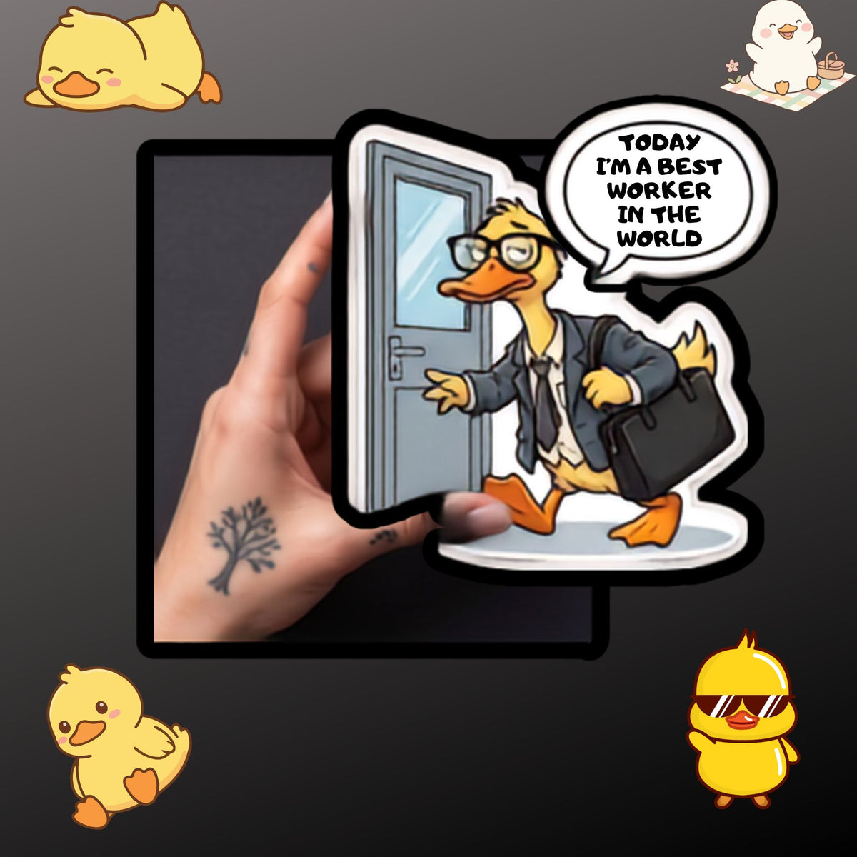 Duck in Suit Sticker | "Today I'm a Best Worker in the World" Kiss-Cut Sticker