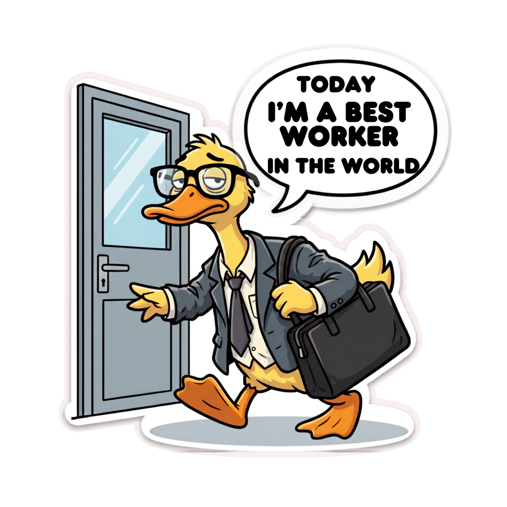 Duck in Suit Sticker | "Today I'm a Best Worker in the World" Kiss-Cut Sticker