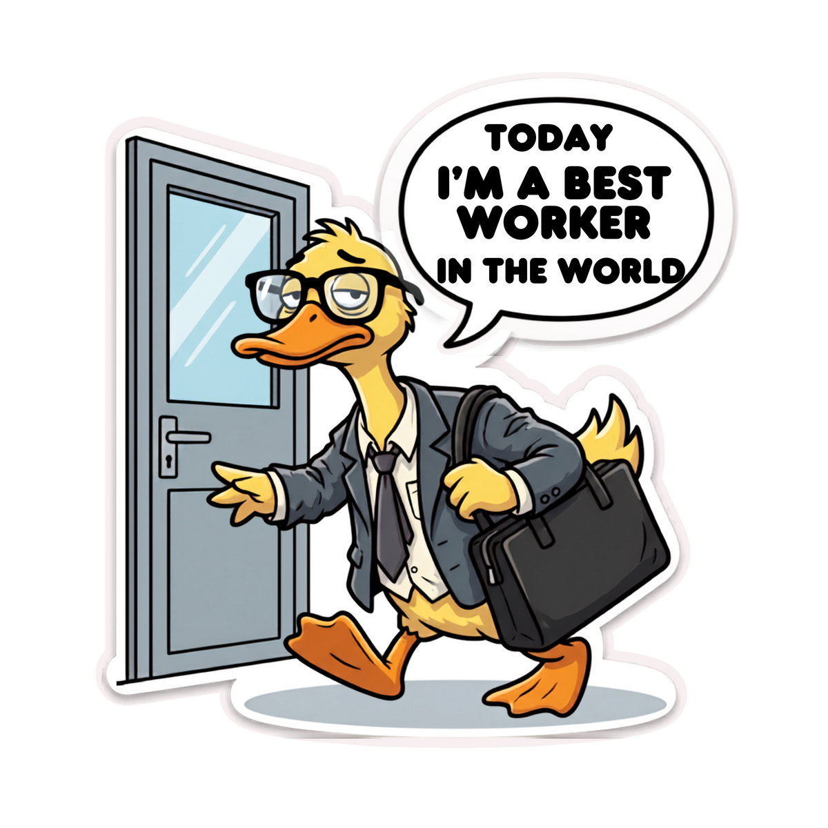 Duck in Suit Sticker | "Today I'm a Best Worker in the World" Kiss-Cut Sticker