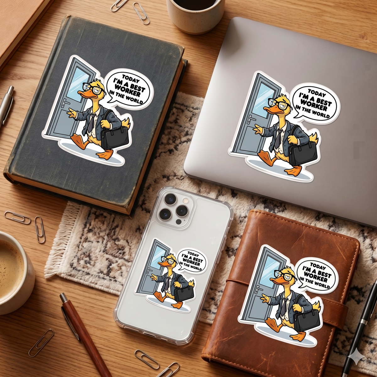 Duck in Suit Sticker | "Today I'm a Best Worker in the World" Kiss-Cut Sticker
