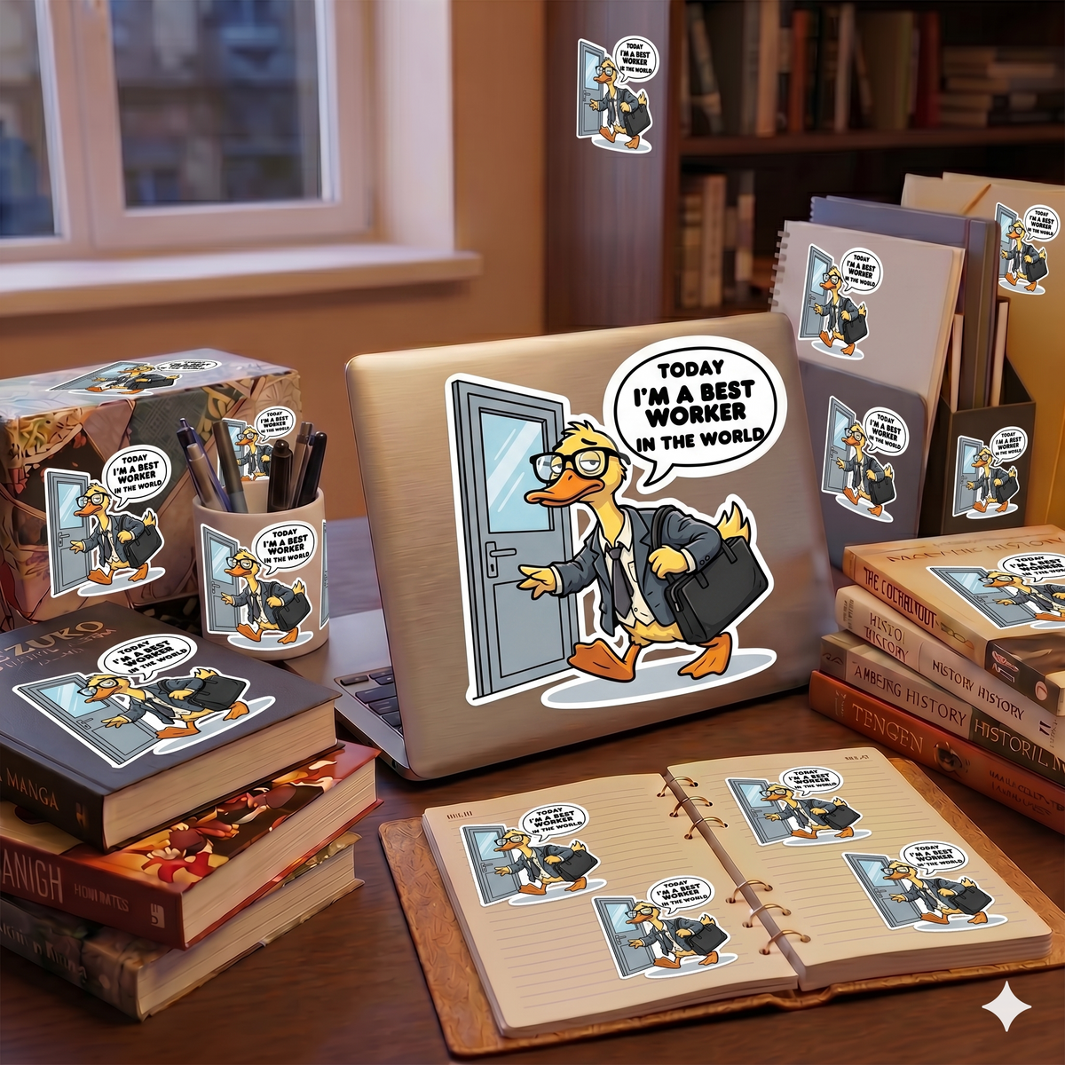 Duck in Suit Sticker | "Today I'm a Best Worker in the World" Kiss-Cut Sticker