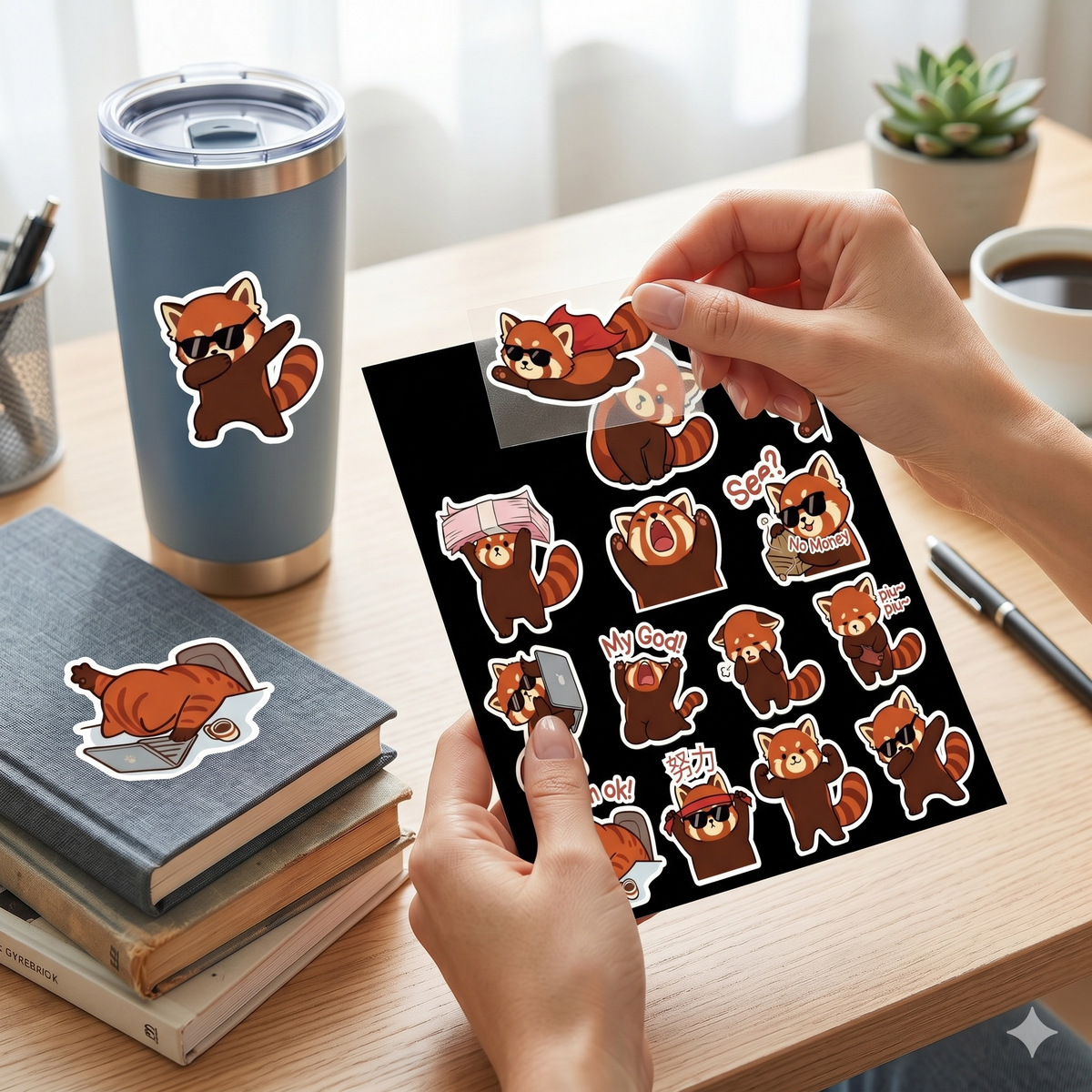 Red Panda Stickers Kiss-Cut Sticker Sheet | Cute Cartoon Red Panda Emotes
