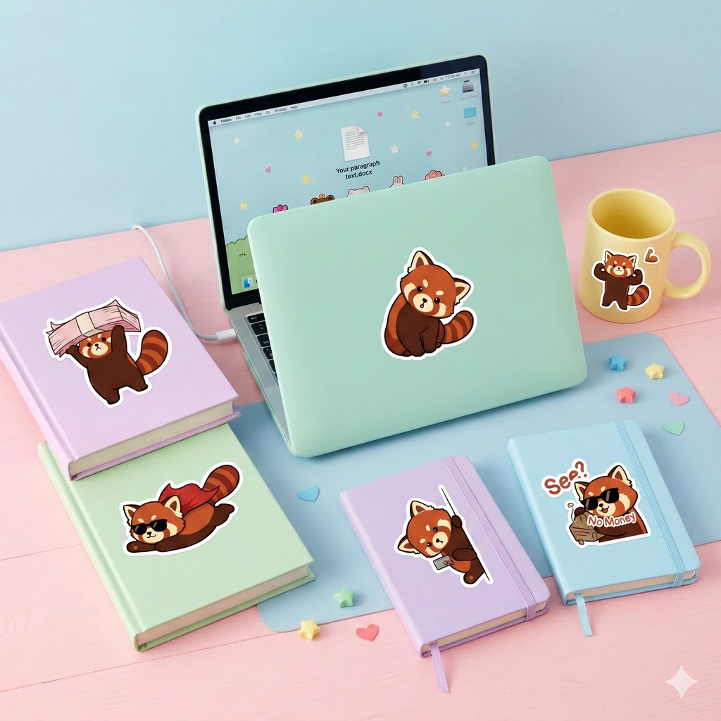 Red Panda Stickers Kiss-Cut Sticker Sheet | Cute Cartoon Red Panda Emotes