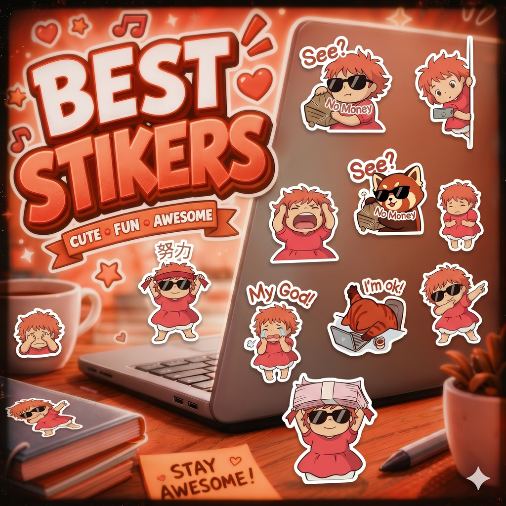 Ponyo Emoji Sticker Sheet Kiss-Cut Stickers | Cute Studio Ghibli Character Decals