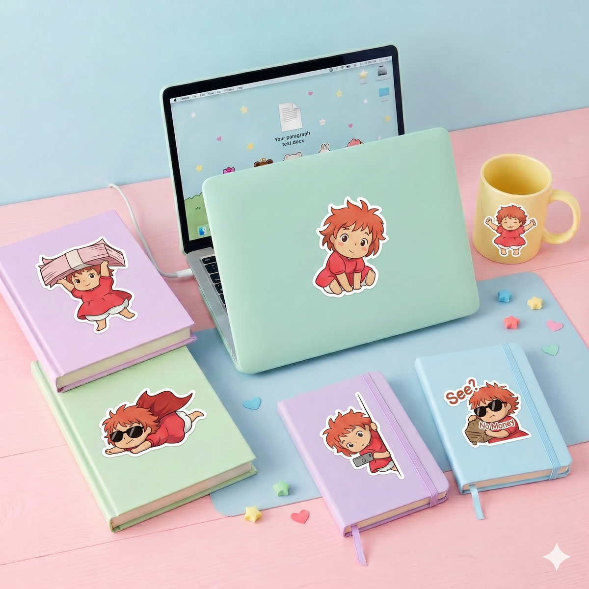Ponyo Emoji Sticker Sheet Kiss-Cut Stickers | Cute Studio Ghibli Character Decals