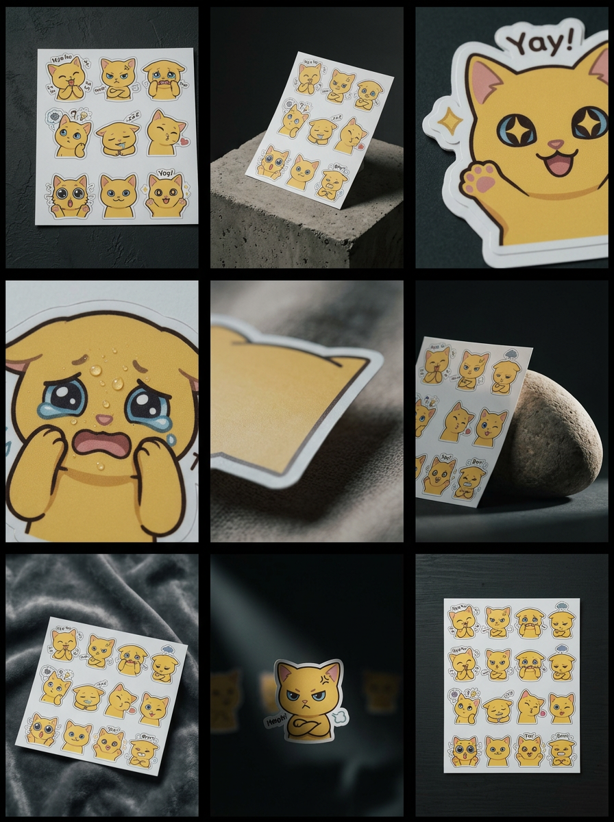 Cute Yellow Cat Emoji Stickers Kiss-Cut Sticker Sheet | Laptop Decals