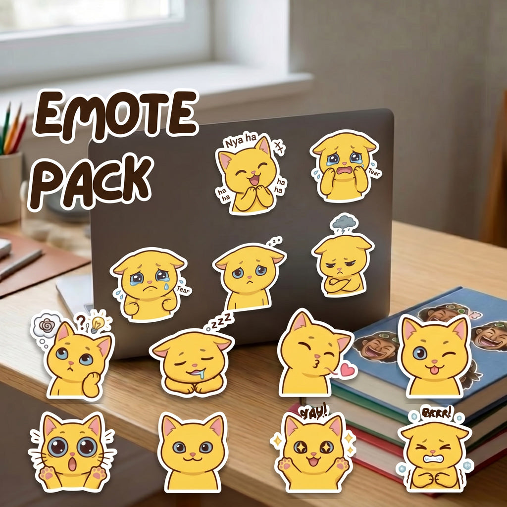 Cute Yellow Cat Emoji Stickers Kiss-Cut Sticker Sheet | Laptop Decals