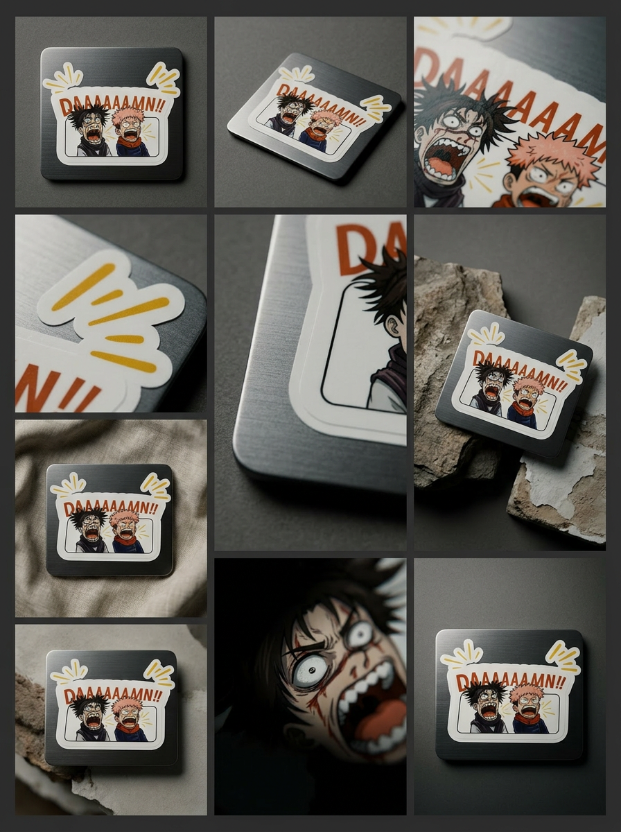 Shocked Anime Duo "DAAAAAAMN!!" Sticker | Jujutsu Kaisen Inspired Meme Decal | Kiss-Cut Vinyl for Laptops, Journals & Water Bottles