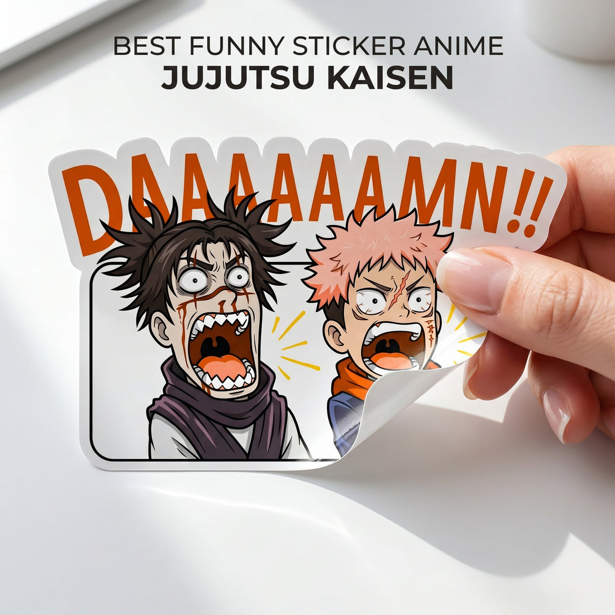 Shocked Anime Duo "DAAAAAAMN!!" Sticker | Jujutsu Kaisen Inspired Meme Decal | Kiss-Cut Vinyl for Laptops, Journals & Water Bottles