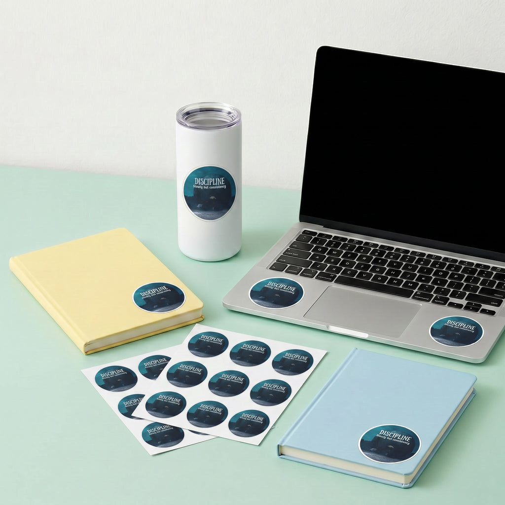 Discipline "Slowly but Consistency" Round Sticker | Motivational Anime Aesthetic Decal | Matte Waterproof Vinyl for Water Bottles & Laptops