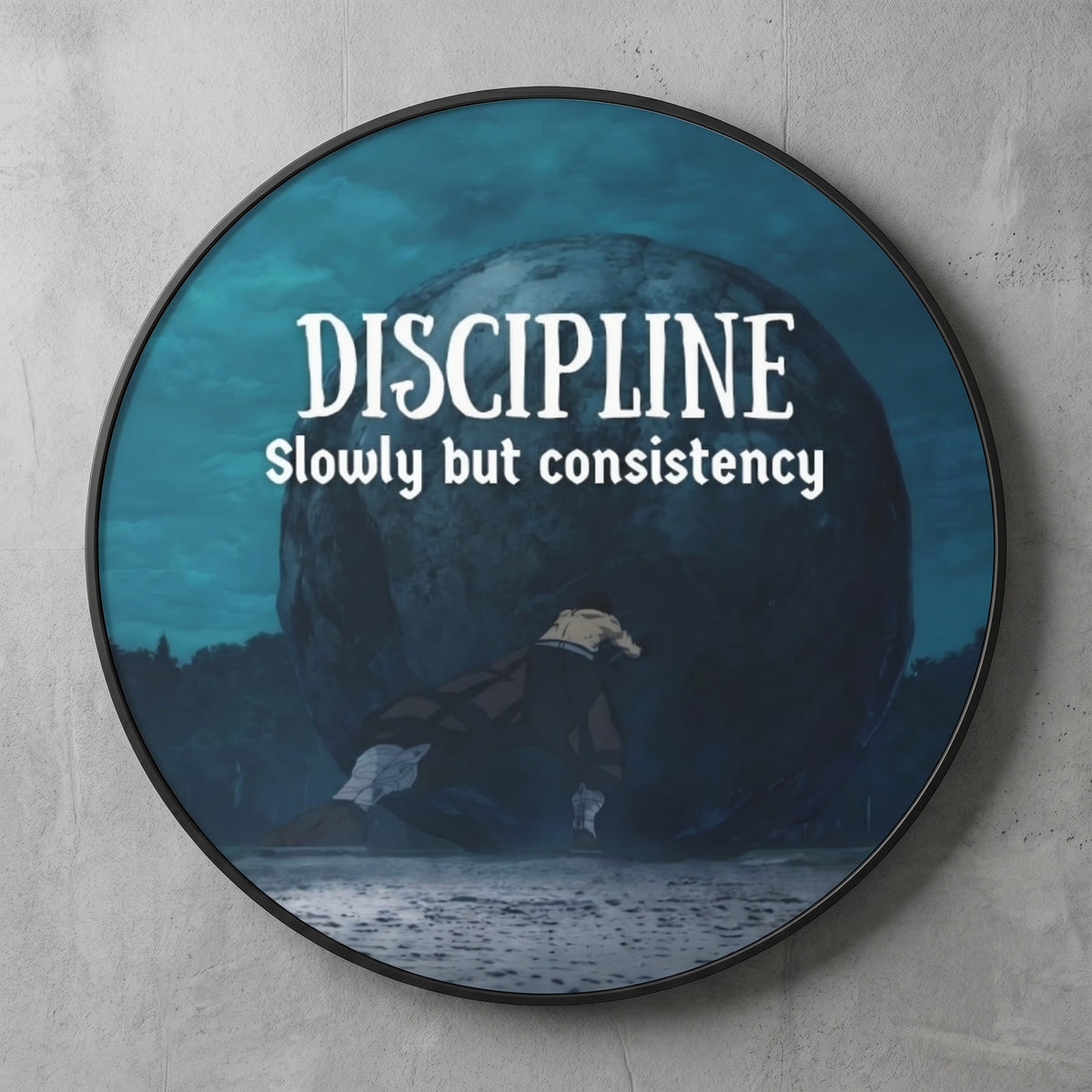 Discipline "Slowly but Consistency" Round Sticker | Motivational Anime Aesthetic Decal | Matte Waterproof Vinyl for Water Bottles & Laptops
