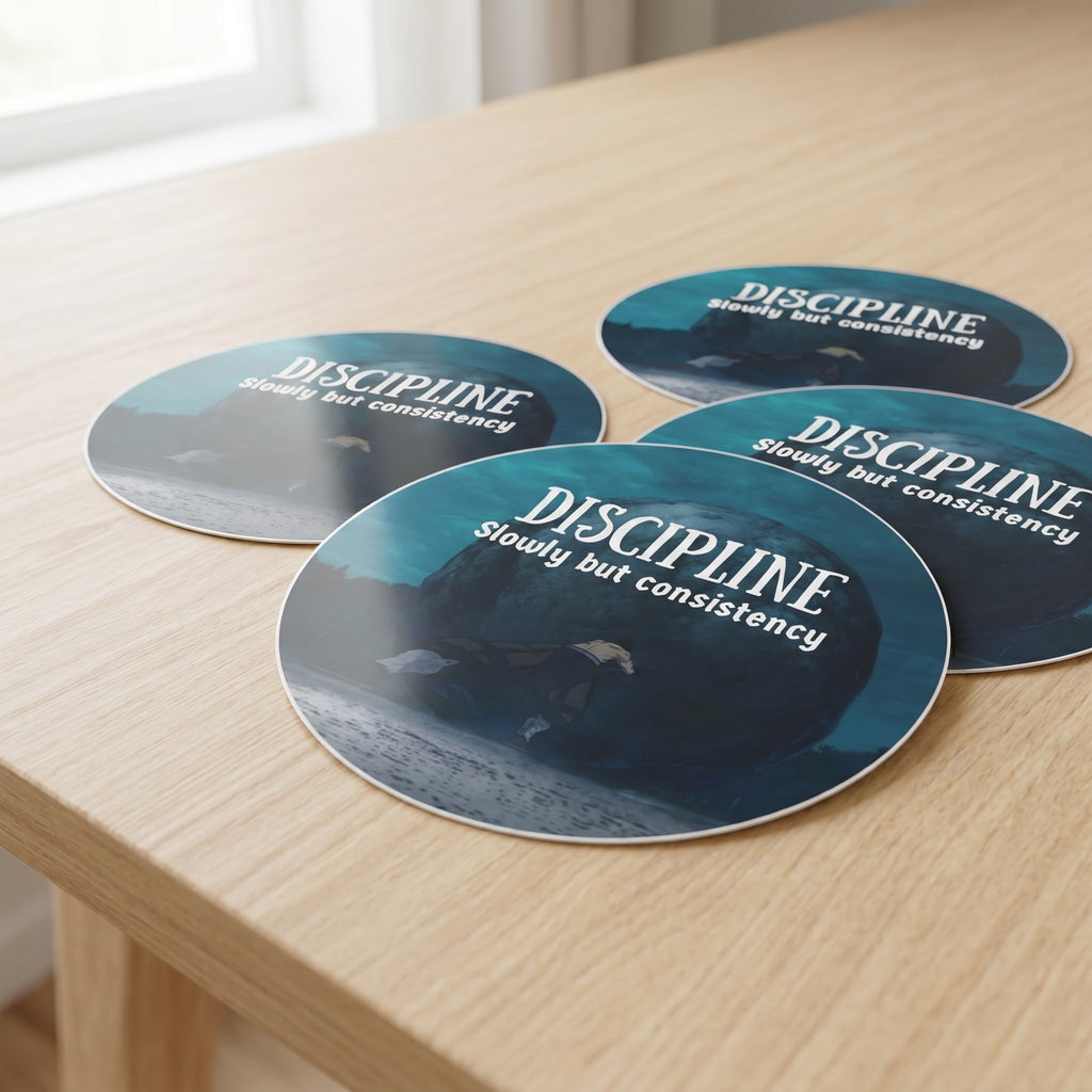 Discipline "Slowly but Consistency" Round Sticker | Motivational Anime Aesthetic Decal | Matte Waterproof Vinyl for Water Bottles & Laptops