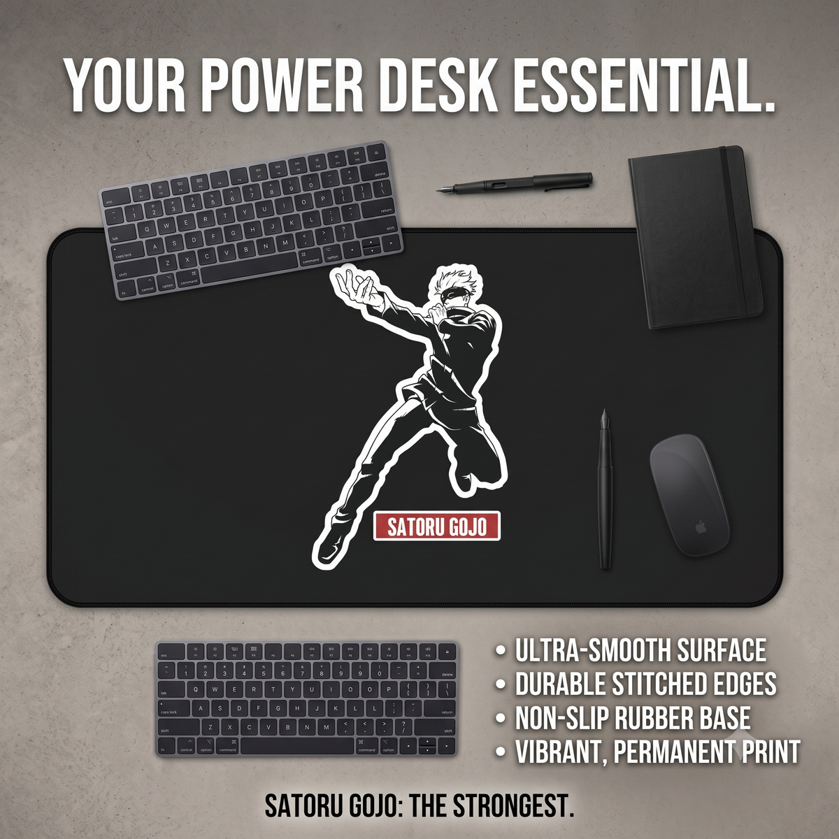 Gojo Satoru  Jujutsu Kaisen  Action Character Desk Mat | Black Gamer Mouse Pad