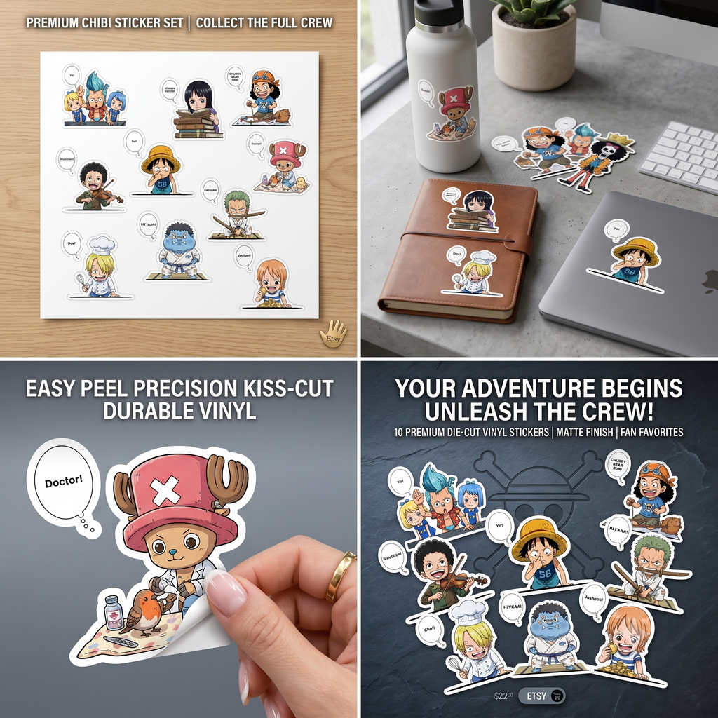 Chibi One Piece Pirate Crew Stickers Kiss-Cut Stickers | Laptop Sticker Sheet