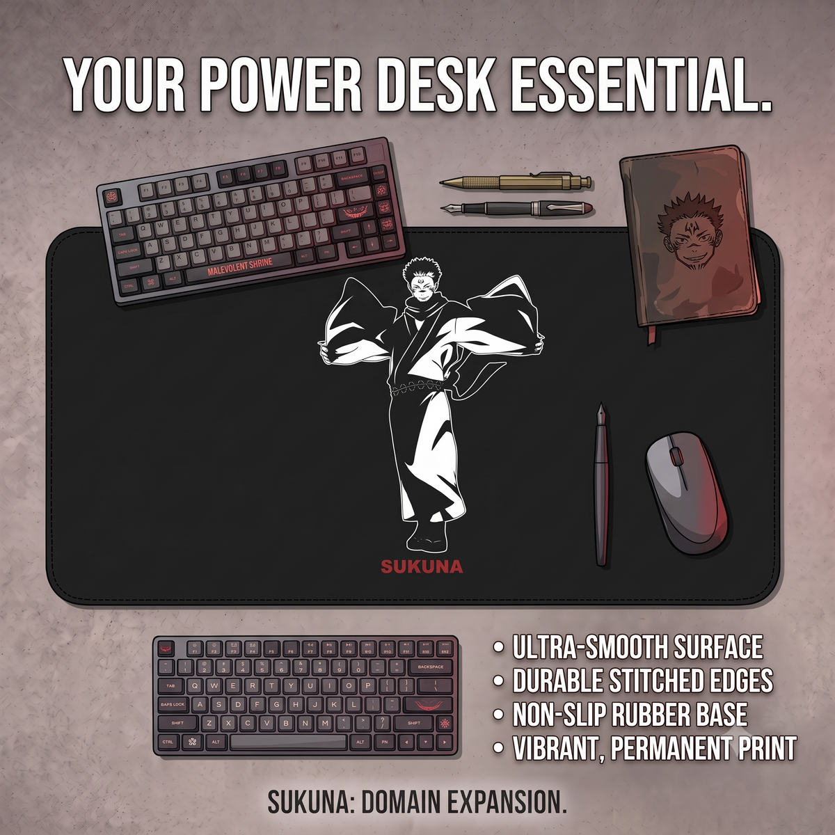 Sukuna Silhouette Desk Mat | Anime Character Gaming Mousepad