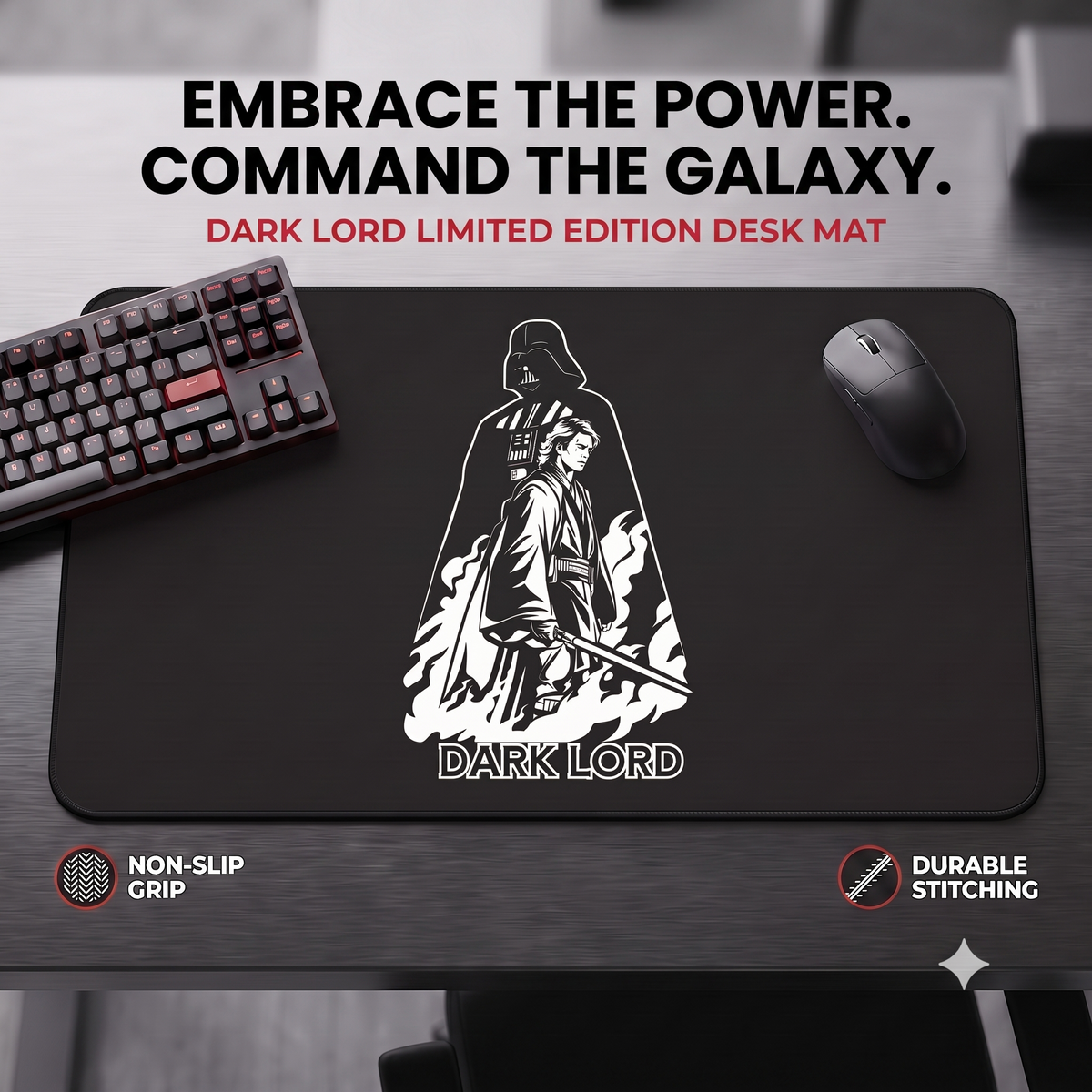 Dark Lord illustration Desk Mat | Sith-themed gaming mousepad