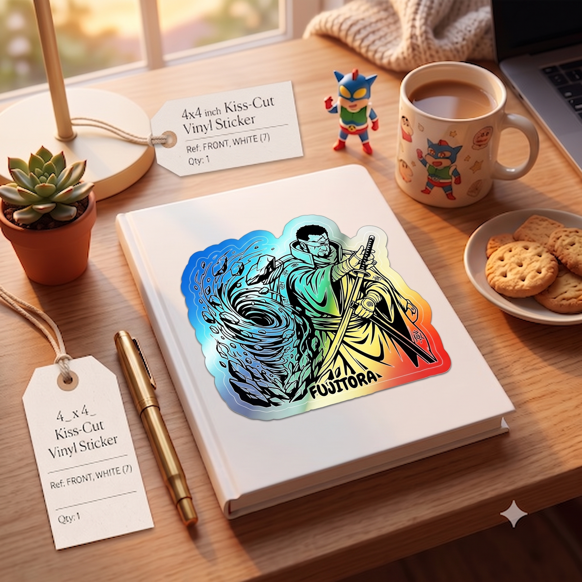 Samurai Fujitora One piece Character Sorcery Illustration Sticker | Holographic Die-cut Sticker