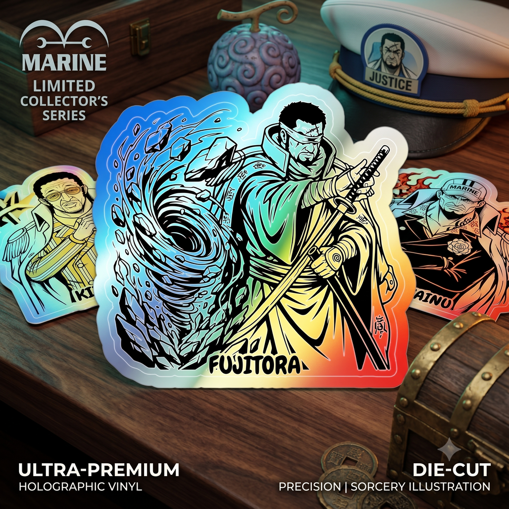 Samurai Fujitora One piece Character Sorcery Illustration Sticker | Holographic Die-cut Sticker