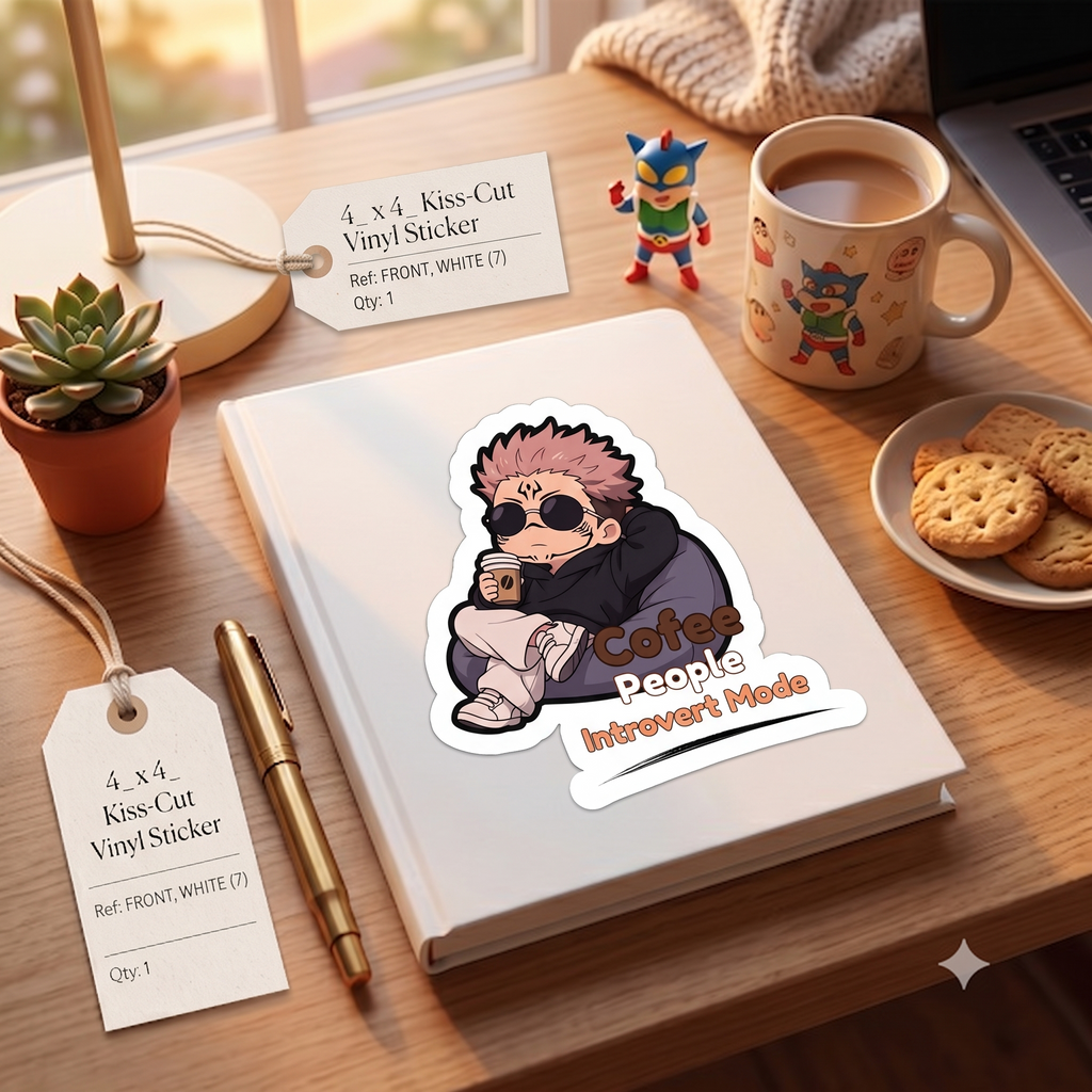 Coffee People Introvert Mode Sukuna Jujutsu Kaisen Character Sticker | Kiss-Cut Sticker