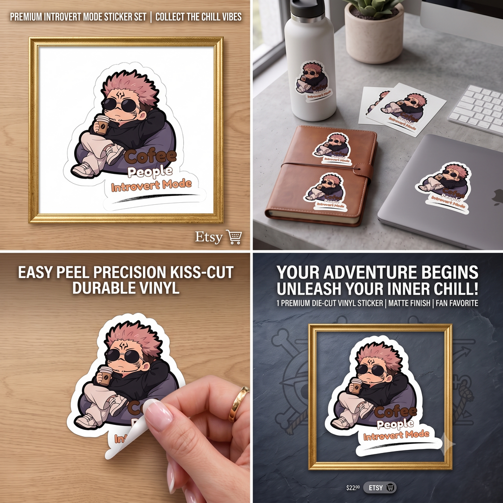 Coffee People Introvert Mode Sukuna Jujutsu Kaisen Character Sticker | Kiss-Cut Sticker