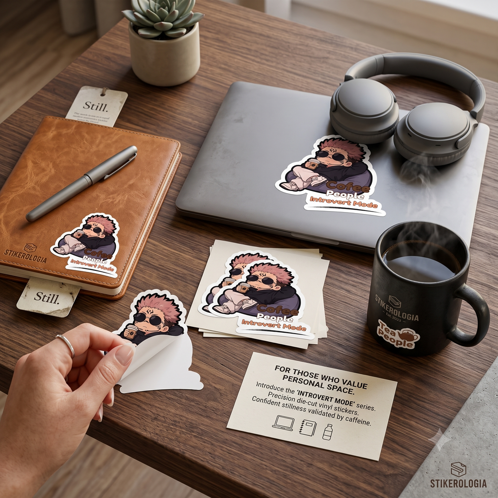 Coffee People Introvert Mode Sukuna Jujutsu Kaisen Character Sticker | Kiss-Cut Sticker
